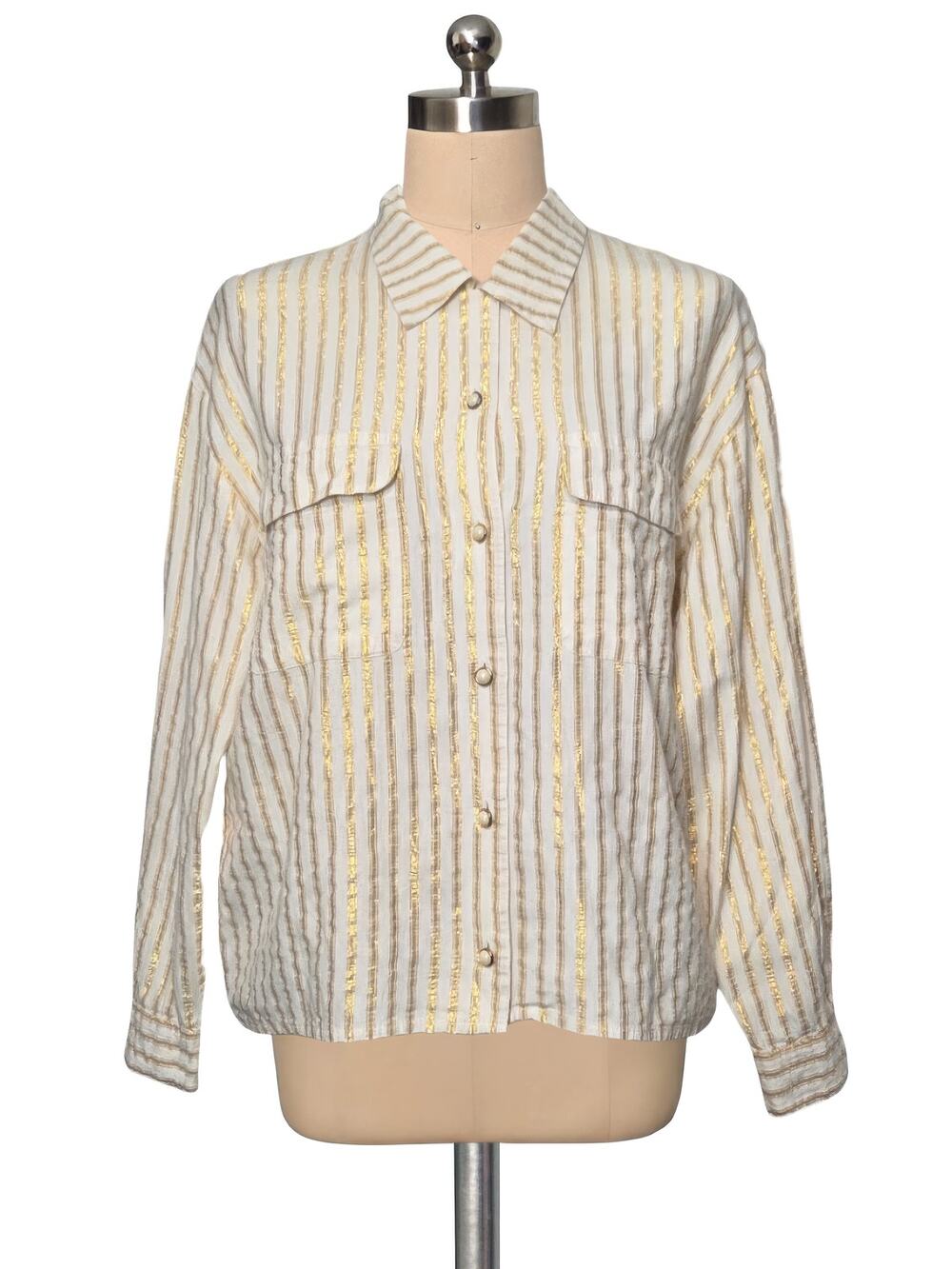 Vintage Laura & Jane  80's 90's Gold Metallic Stripe Lightweight Jacket 8